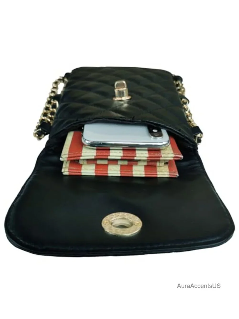 Quilted Vegan Leather Crossbody Phone Bag with Chain Strap